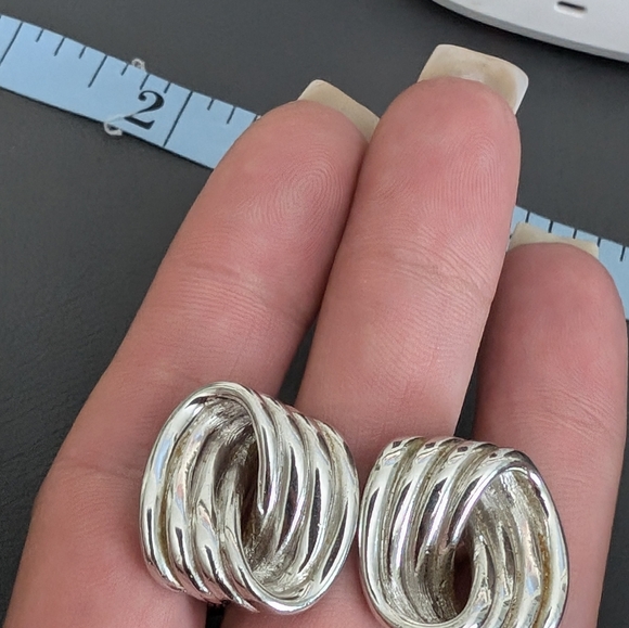 Vintage Monet Polished Silver Tone Swirl, Clip Style Earrings - Picture 7 of 9